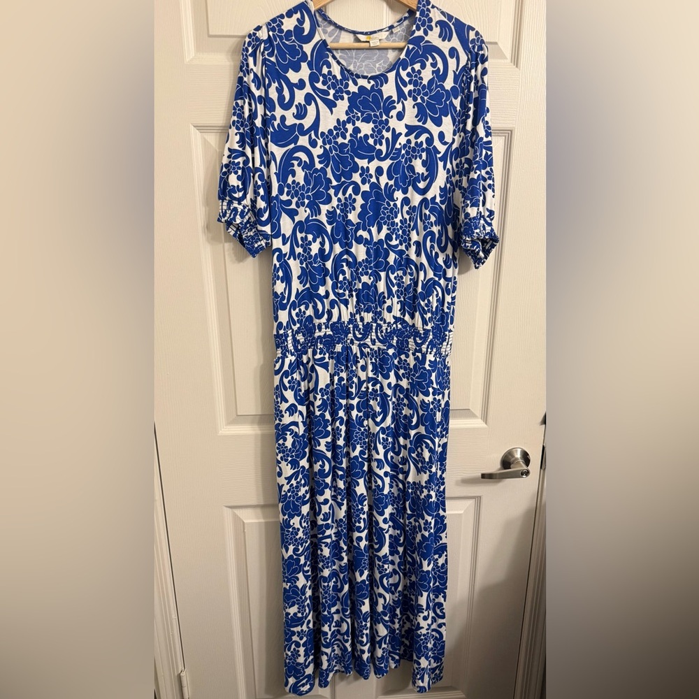Boden Blue and White Floral Midi Knit Dress - Picture 2 of 9